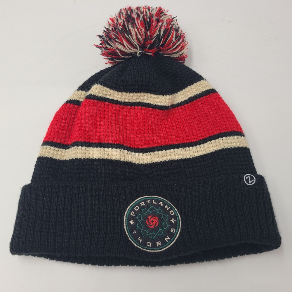 Portland Thorns Hat Beanie Zephyr Black Red Beige NWSL Soccer FC Pom Winter Knit